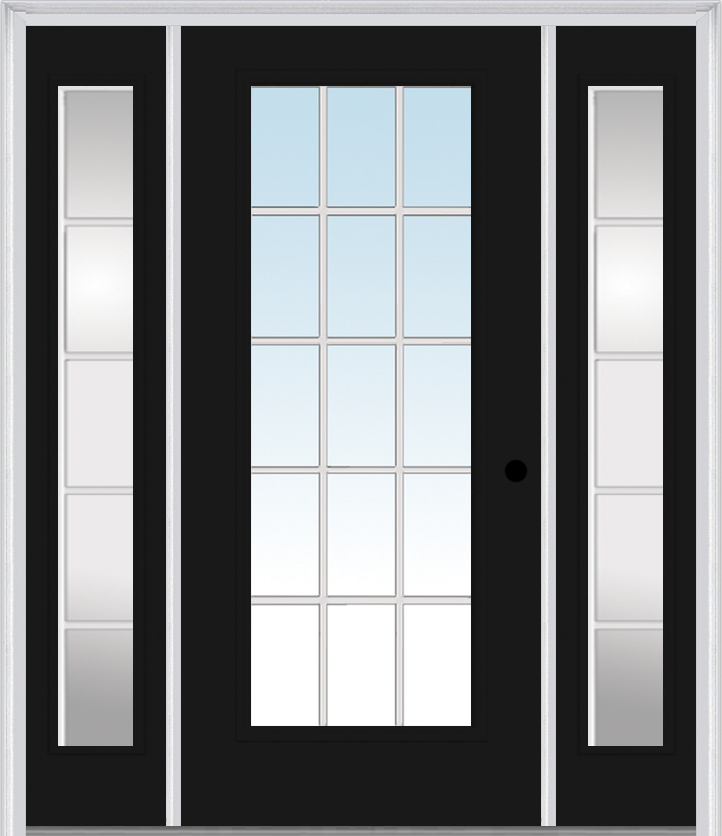 MMI Full Lite External Sdl Grilles 3'0" X 6'8" Fiberglass Smooth Exterior Prehung Door With 2 Full Lite Glass SDL Grilles Sidelights 61